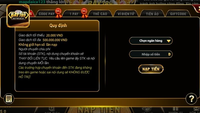 Có tới 7 phương thức thanh toán Bay789 anh em dễ dàng lựa chọn